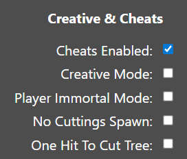 Configuring Cheats and Creative Mode 2