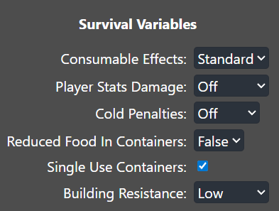 Configuring Survival Settings 1