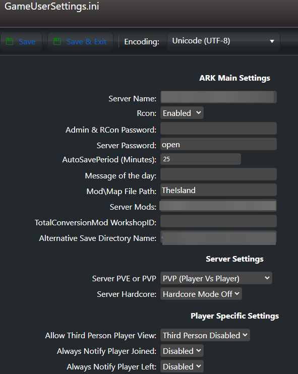 ARK Suvival Evolved Gameusersettings.ini