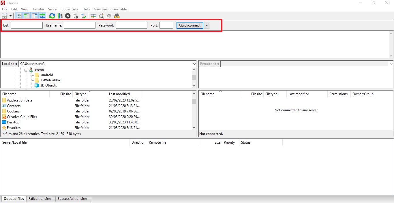 FileZilla Main Window